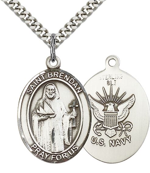 STERLING SILVER ST BRENDAN PENDANT ON A CHAIN - 1" x 3/4"